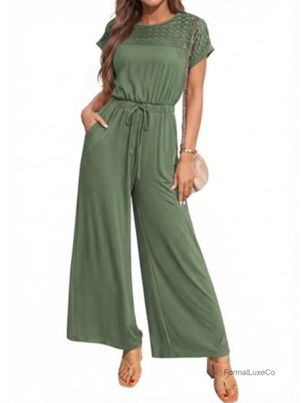 Dressy Casual Wide Leg Jumpsuit Romper with Pockets
